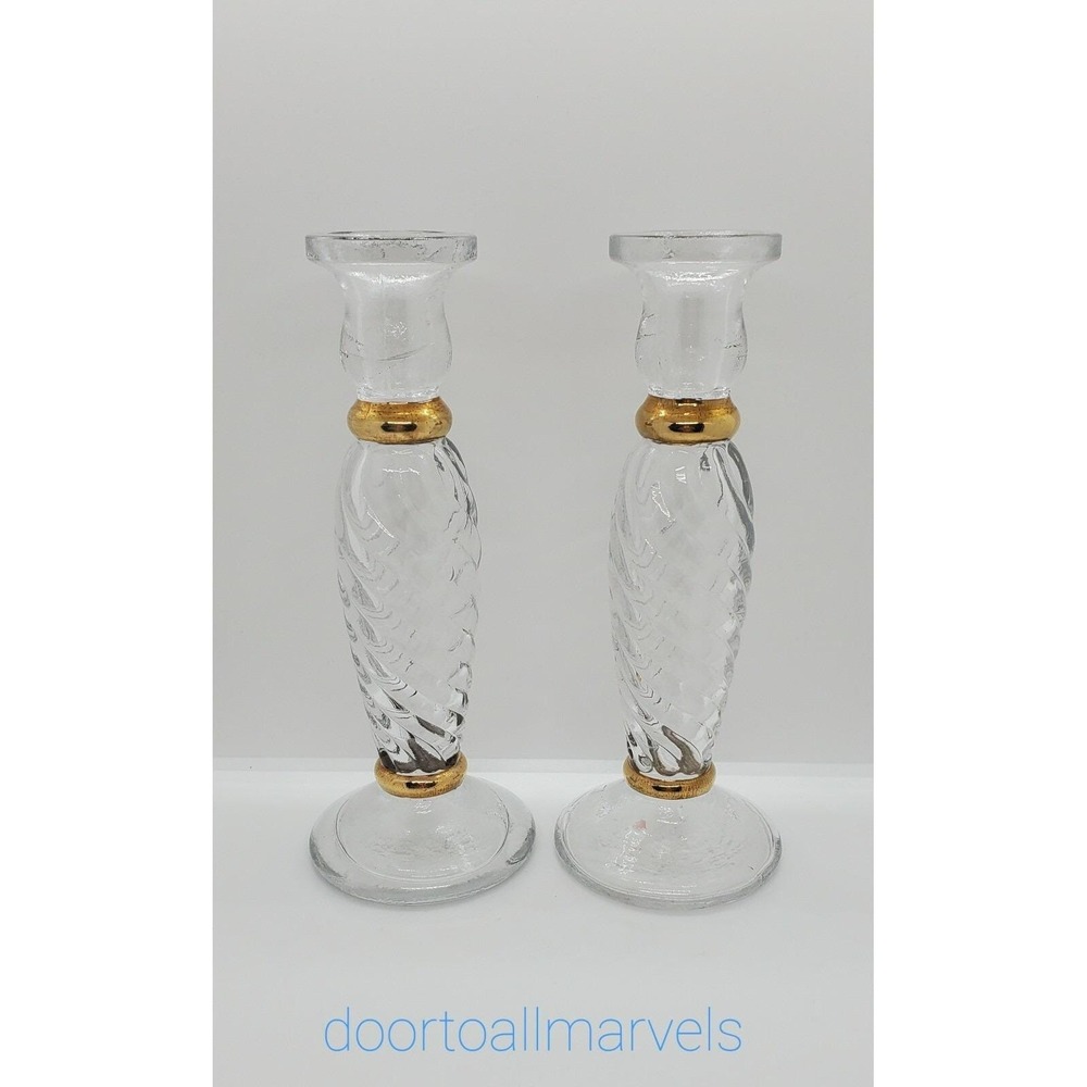 Vintage Bud Vases or Candlesticks Pressed Glass Spiral Twist Hollywood Regency